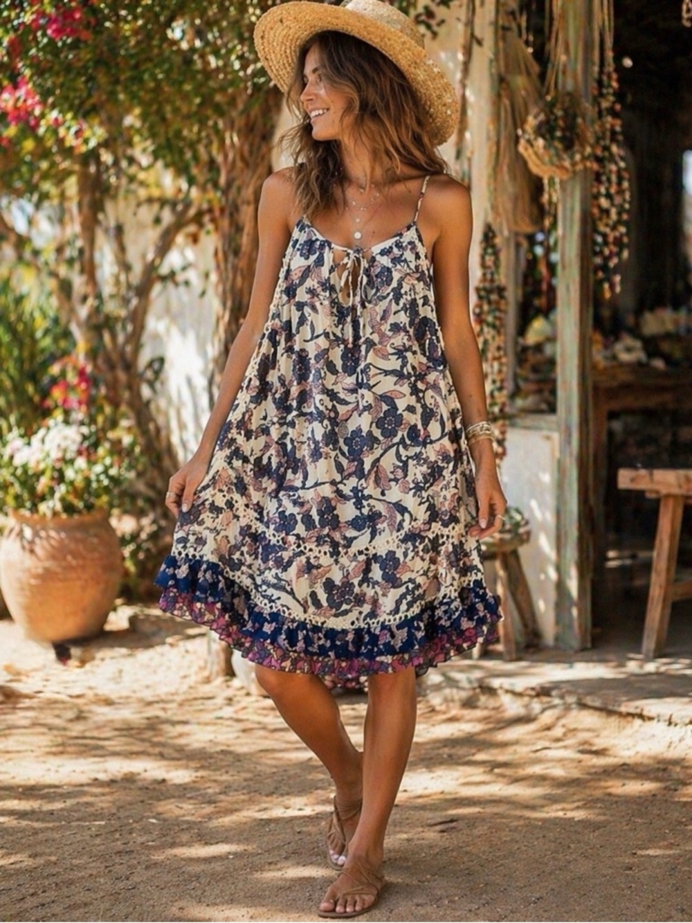 Jodi Kristopher Floral Halter Mini Dress - Whimsical Boho Fairycore - Medium